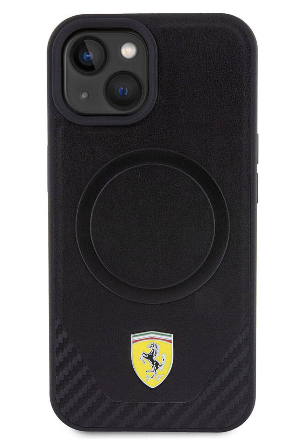 Ferrari iPhone 15 Magsafe Uyumlu Pu Karbon Kılıf Siyah  Ferrari