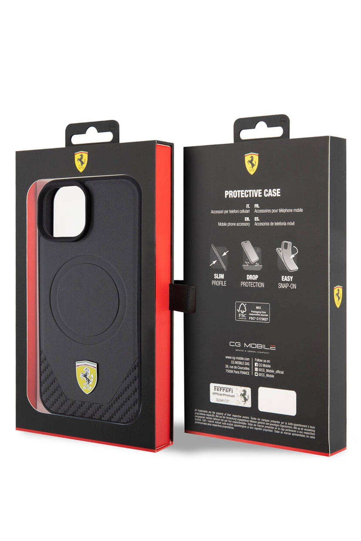 Ferrari iPhone 15 Magsafe Uyumlu Pu Karbon Kılıf Siyah  Ferrari