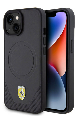 Ferrari iPhone 15 Plus Magsafe Uyumlu Pu Karbon Kılıf Siyah  Ferrari