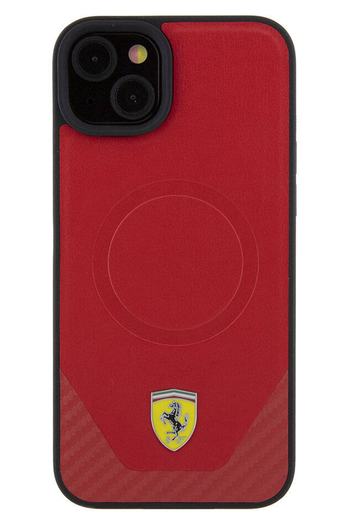 Ferrari iPhone 15 Plus Magsafe Uyumlu Pu Karbon Kılıf Kırmızı  Ferrari