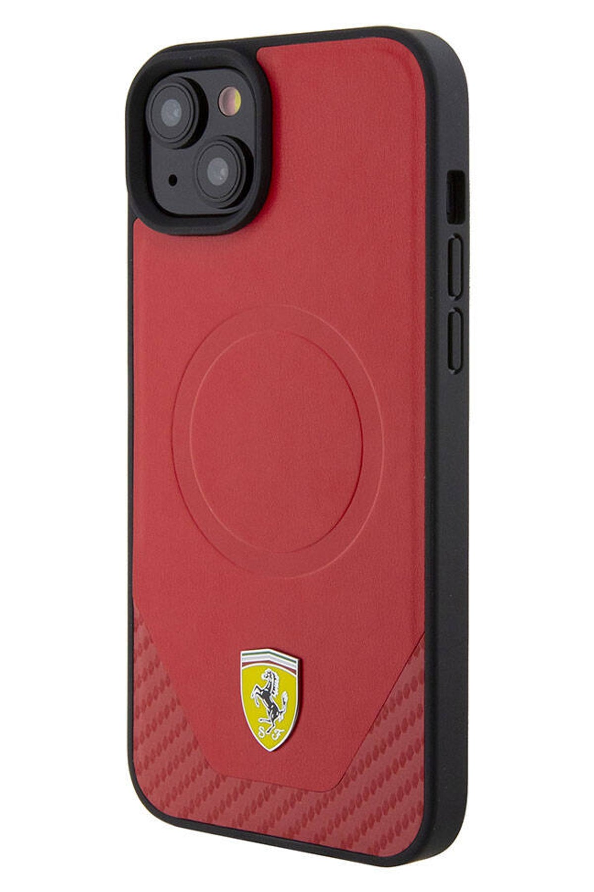 Ferrari iPhone 15 Plus Magsafe Uyumlu Pu Karbon Kılıf Kırmızı  Ferrari
