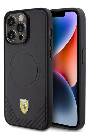 Ferrari iPhone 15 Pro Max Magsafe Uyumlu Pu Karbon Kılıf Siyah  Ferrari