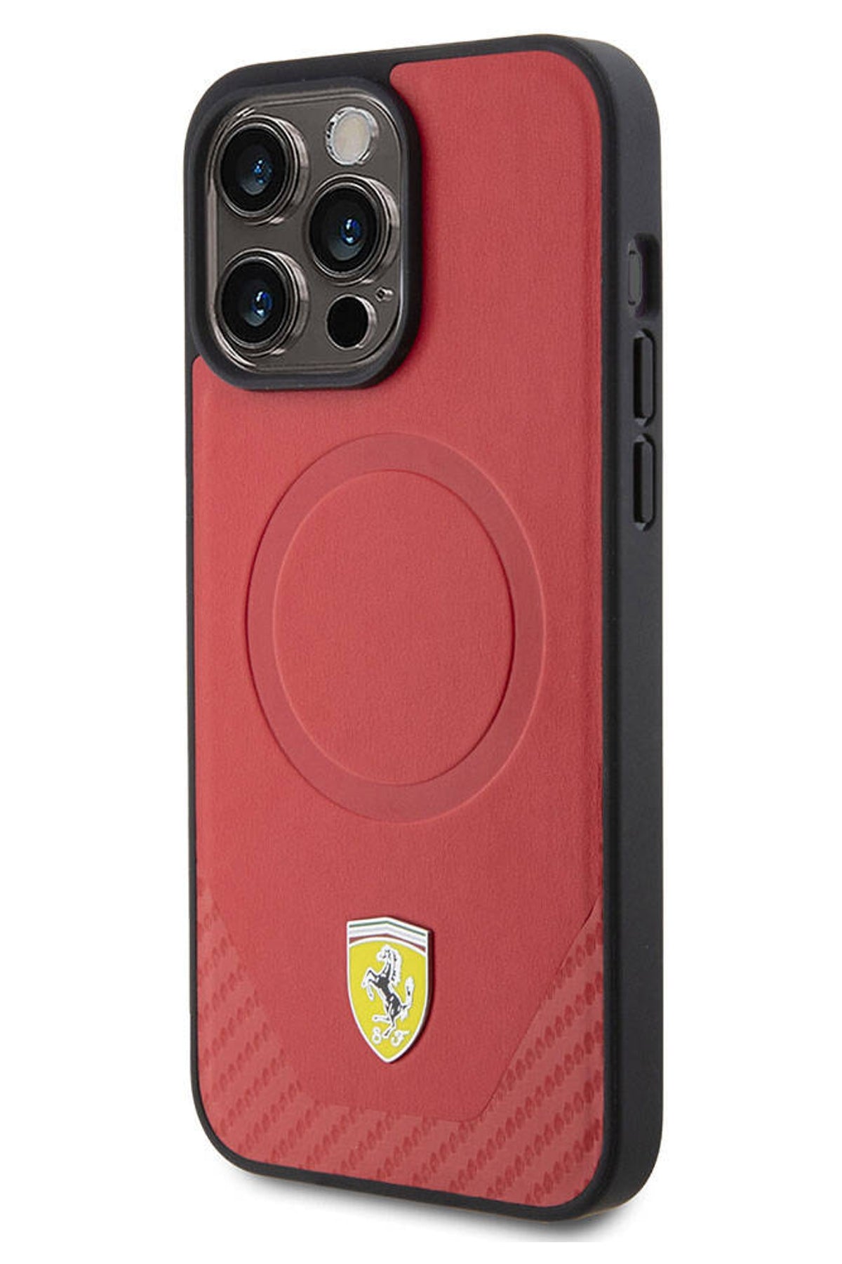 Ferrari iPhone 15 Pro Max Magsafe Uyumlu Pu Karbon Kılıf Kırmızı  Ferrari