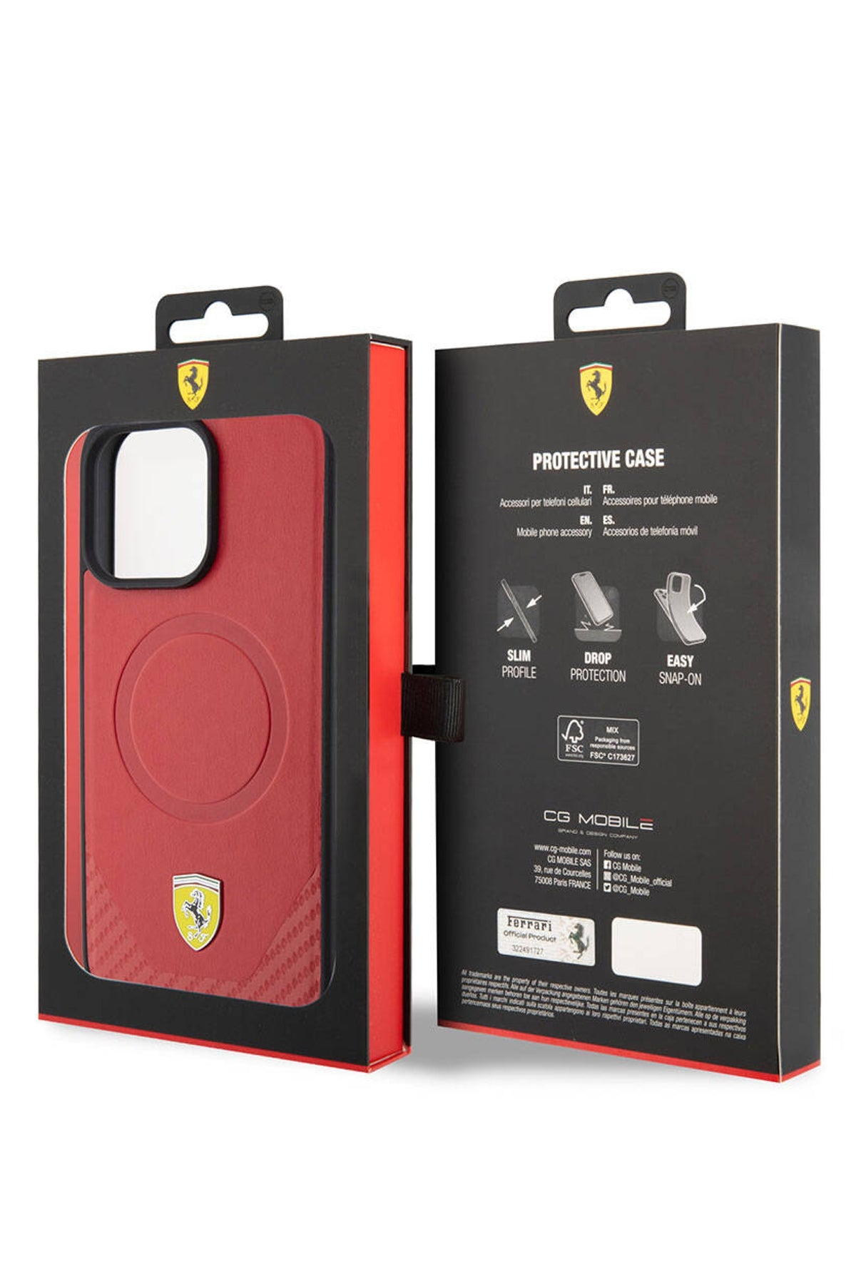Ferrari iPhone 15 Pro Magsafe Uyumlu Pu Karbon Kılıf Kırmızı  Ferrari