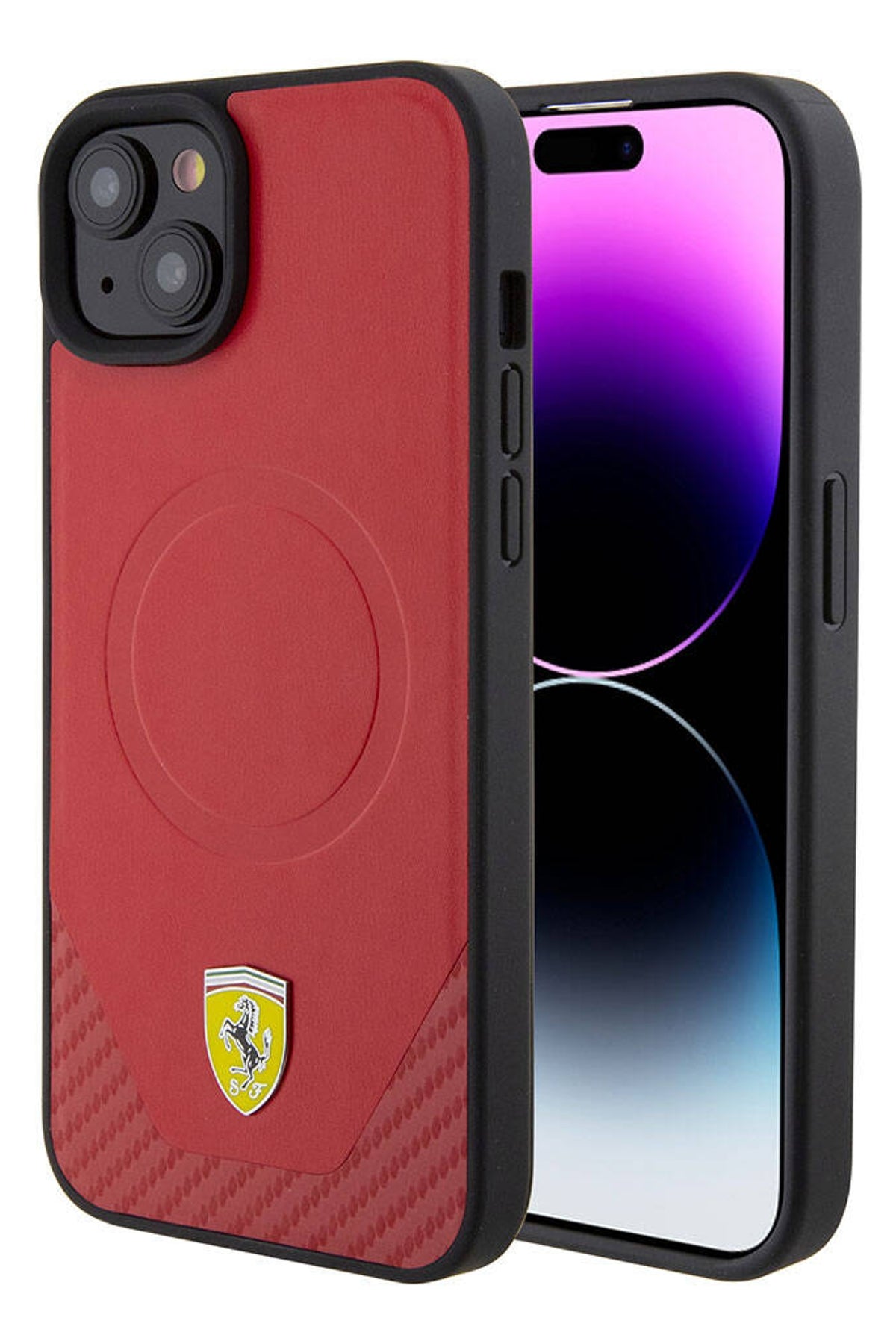 Ferrari iPhone 15 Magsafe Uyumlu Pu Karbon Kılıf Kırmızı  Ferrari
