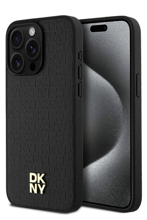 DKNY 3D Texture Pattern iPhone 15 Pro Magsafe Uyumlu Kılıf Siyah  DKNY