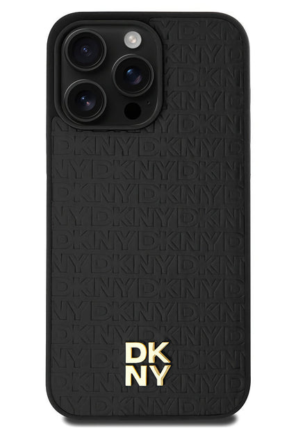 DKNY 3D Texture Pattern iPhone 15 Pro Max Magsafe Uyumlu Kılıf Siyah  DKNY