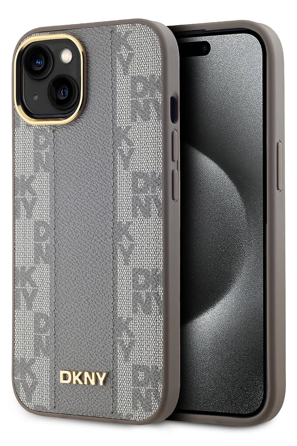 DKNY Checkered Texture Pattern iPhone 15 Magsafe Uyumlu Kılıf Krem  DKNY