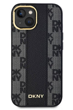 DKNY Checkered Texture Pattern iPhone 15 Magsafe Uyumlu Kılıf Siyah  DKNY