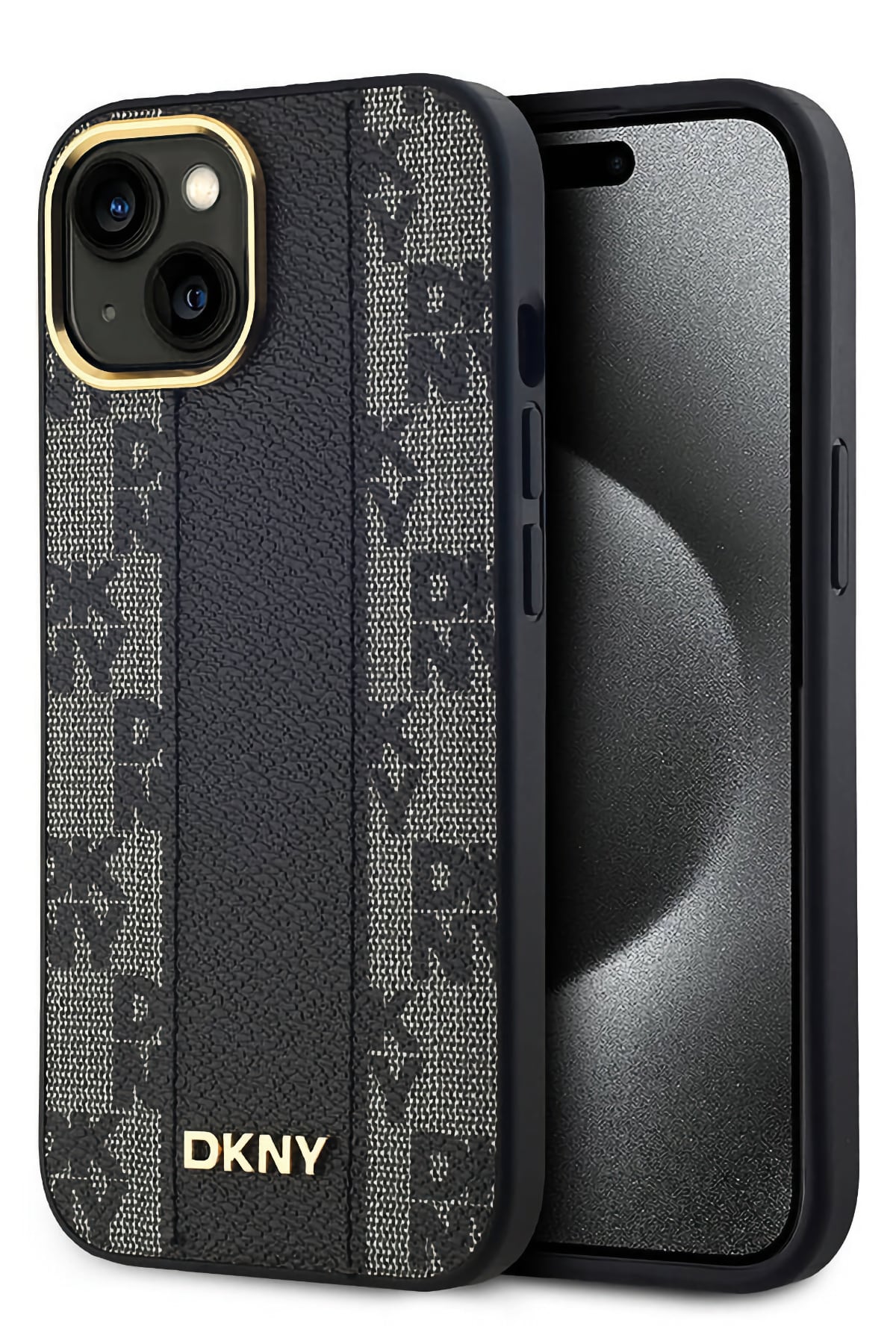 DKNY Checkered Texture Pattern iPhone 15 Magsafe Uyumlu Kılıf Siyah  DKNY