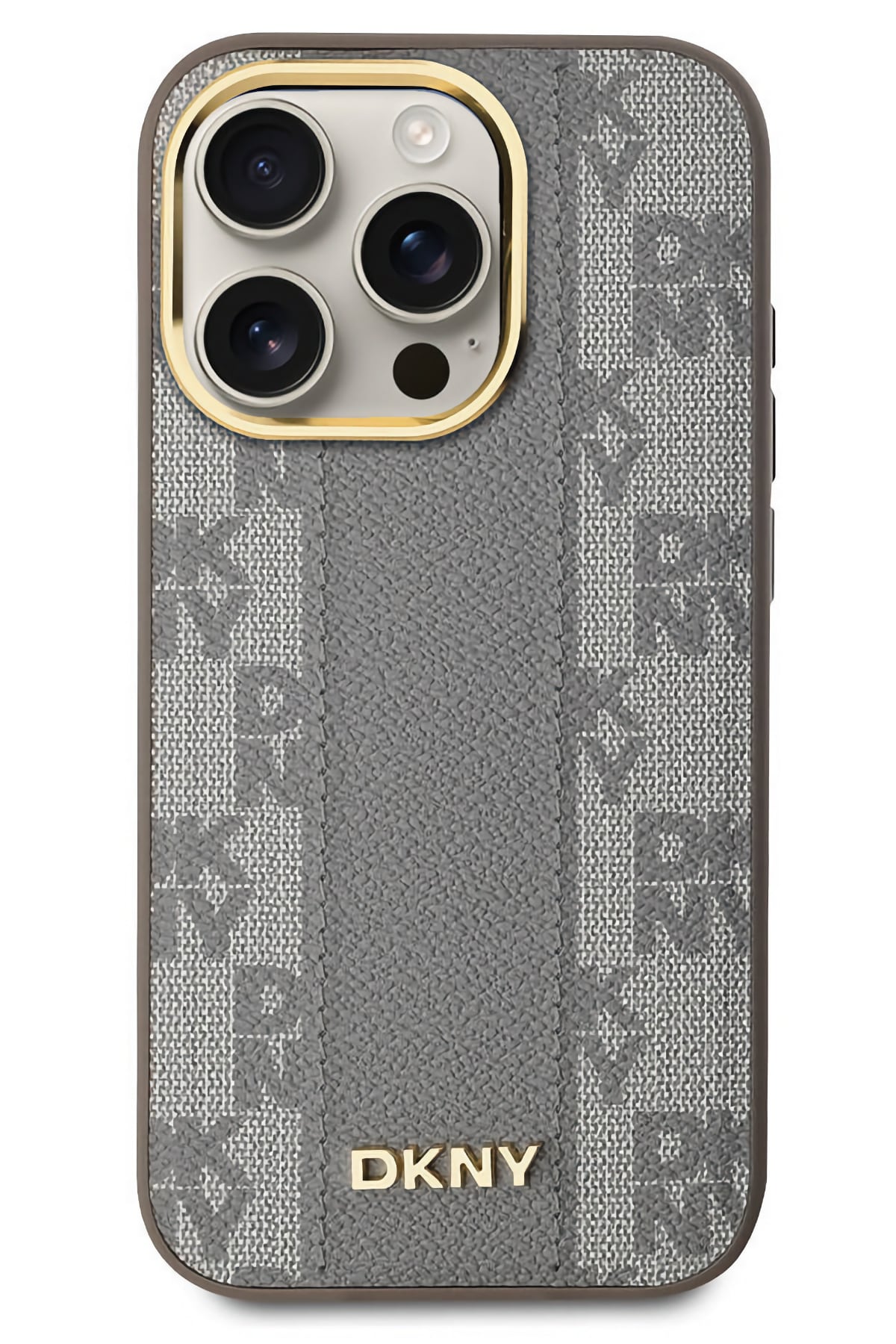 DKNY Checkered Texture Pattern iPhone 15 Pro Magsafe Uyumlu Kılıf Krem  DKNY