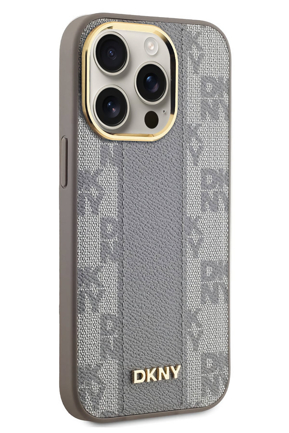 DKNY Checkered Texture Pattern iPhone 15 Pro Magsafe Uyumlu Kılıf Krem  DKNY