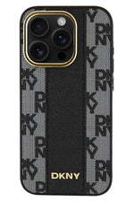 DKNY Checkered Texture Pattern iPhone 15 Pro Magsafe Uyumlu Kılıf Siyah  DKNY