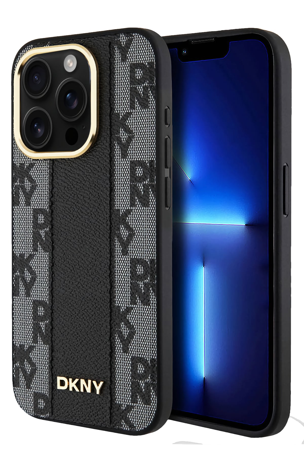 DKNY Checkered Texture Pattern iPhone 15 Pro Magsafe Uyumlu Kılıf Siyah  DKNY