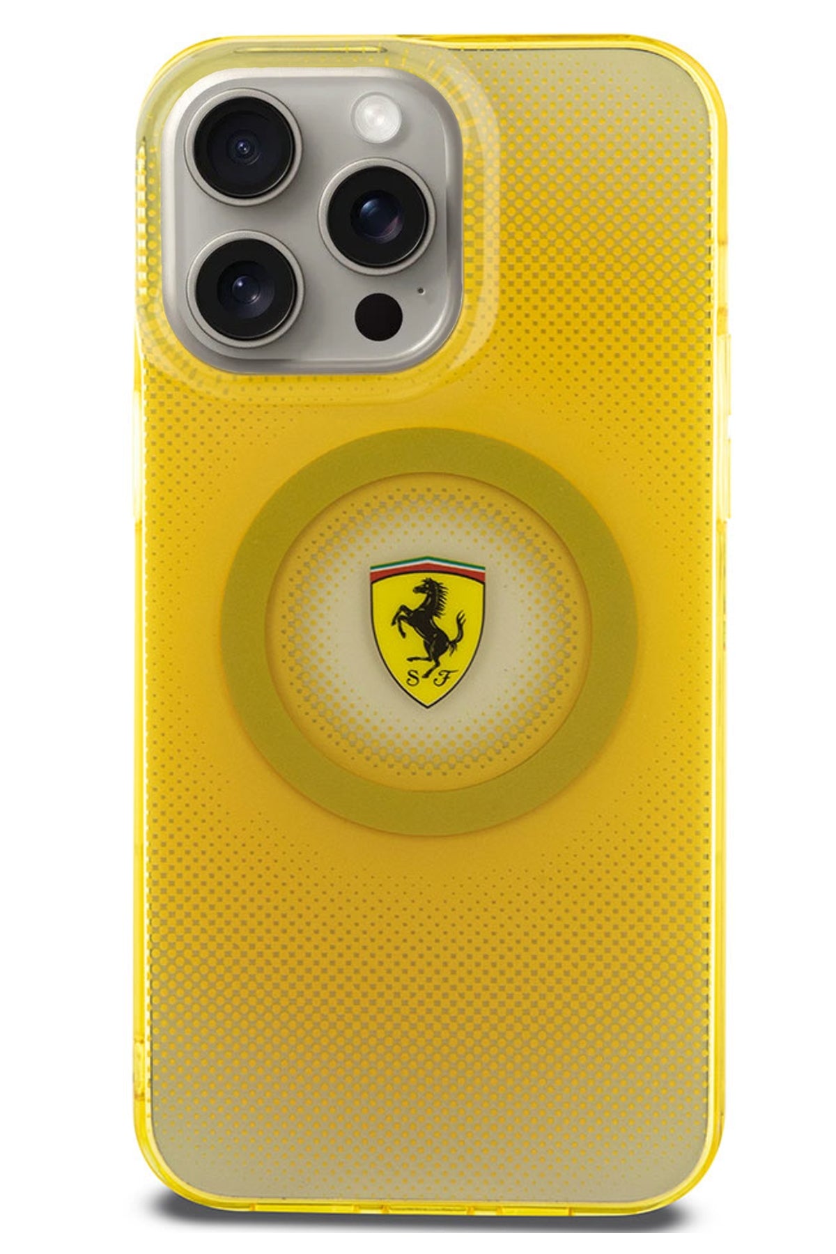 Ferrari iPhone 15 Pro Max Magsafe Uyumlu Dots Silikon Kılıf Sarı  Ferrari