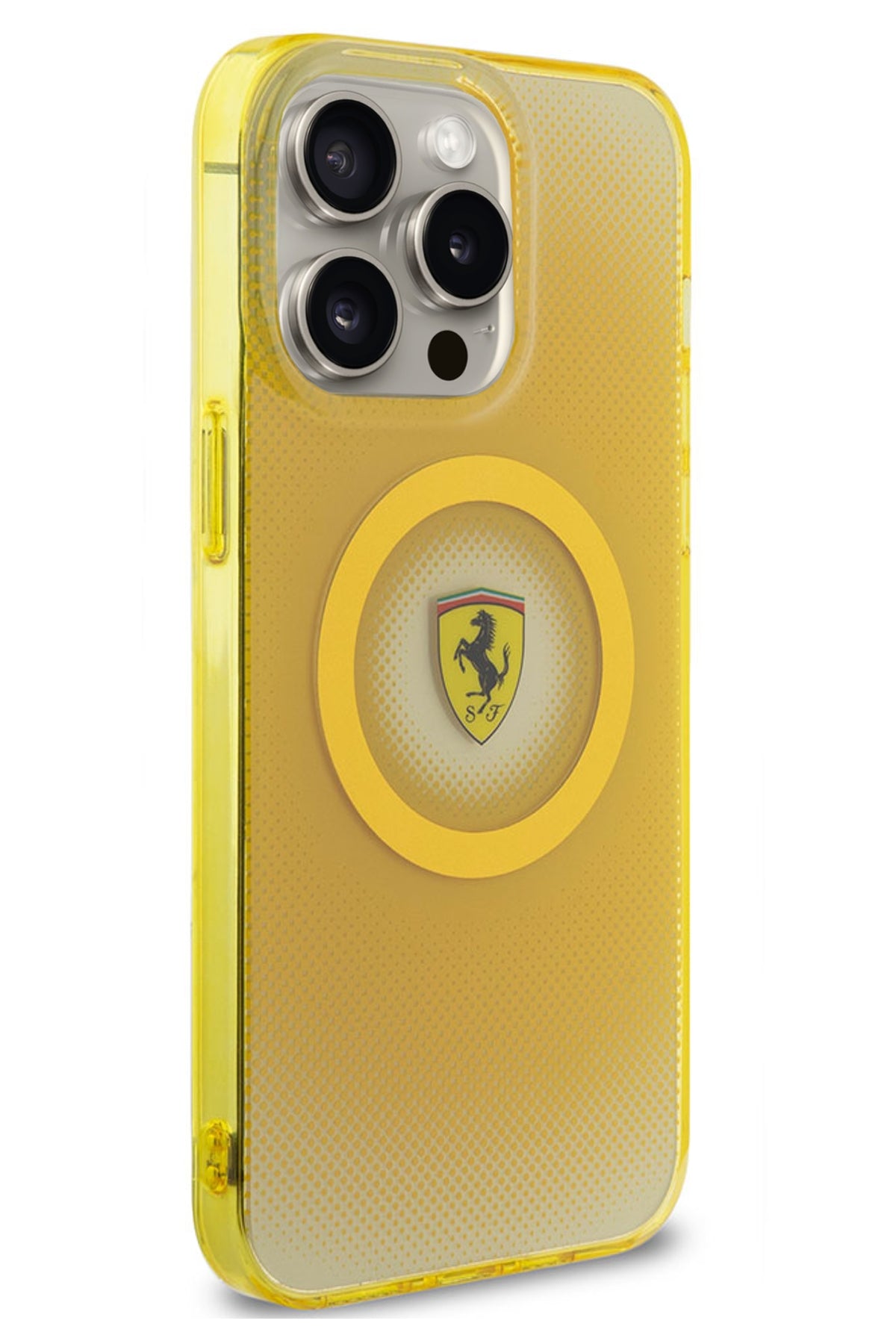 Ferrari iPhone 15 Pro Max Magsafe Uyumlu Dots Silikon Kılıf Sarı  Ferrari