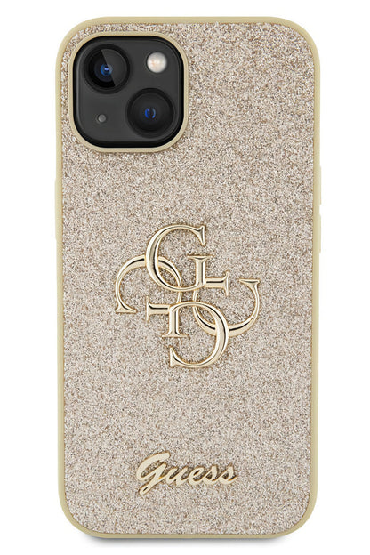 Guess iPhone 15 Uyumlu Glitter 4G Logolu Kılıf Gold  Guess