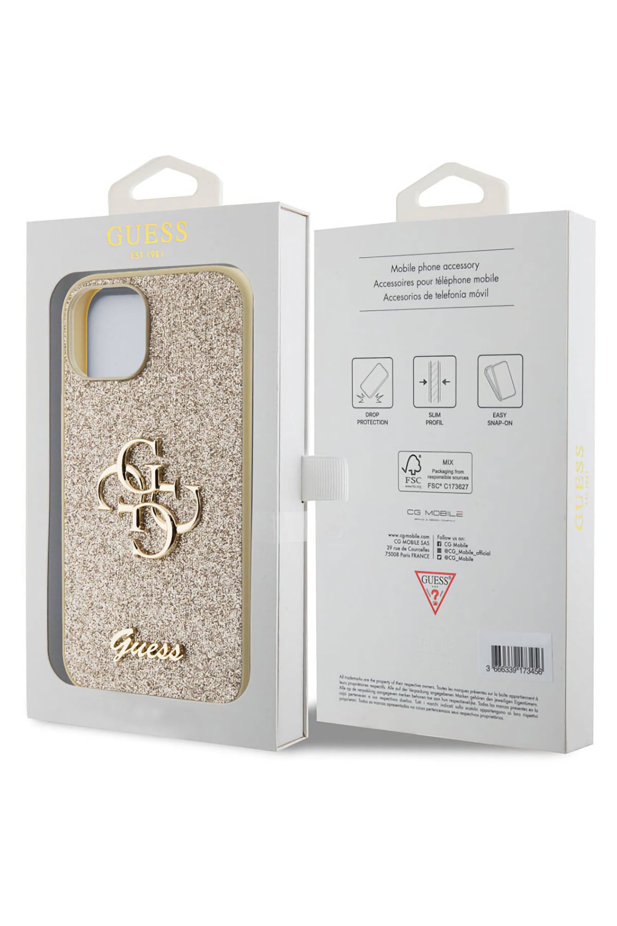 Guess iPhone 15 Uyumlu Glitter 4G Logolu Kılıf Gold  Guess