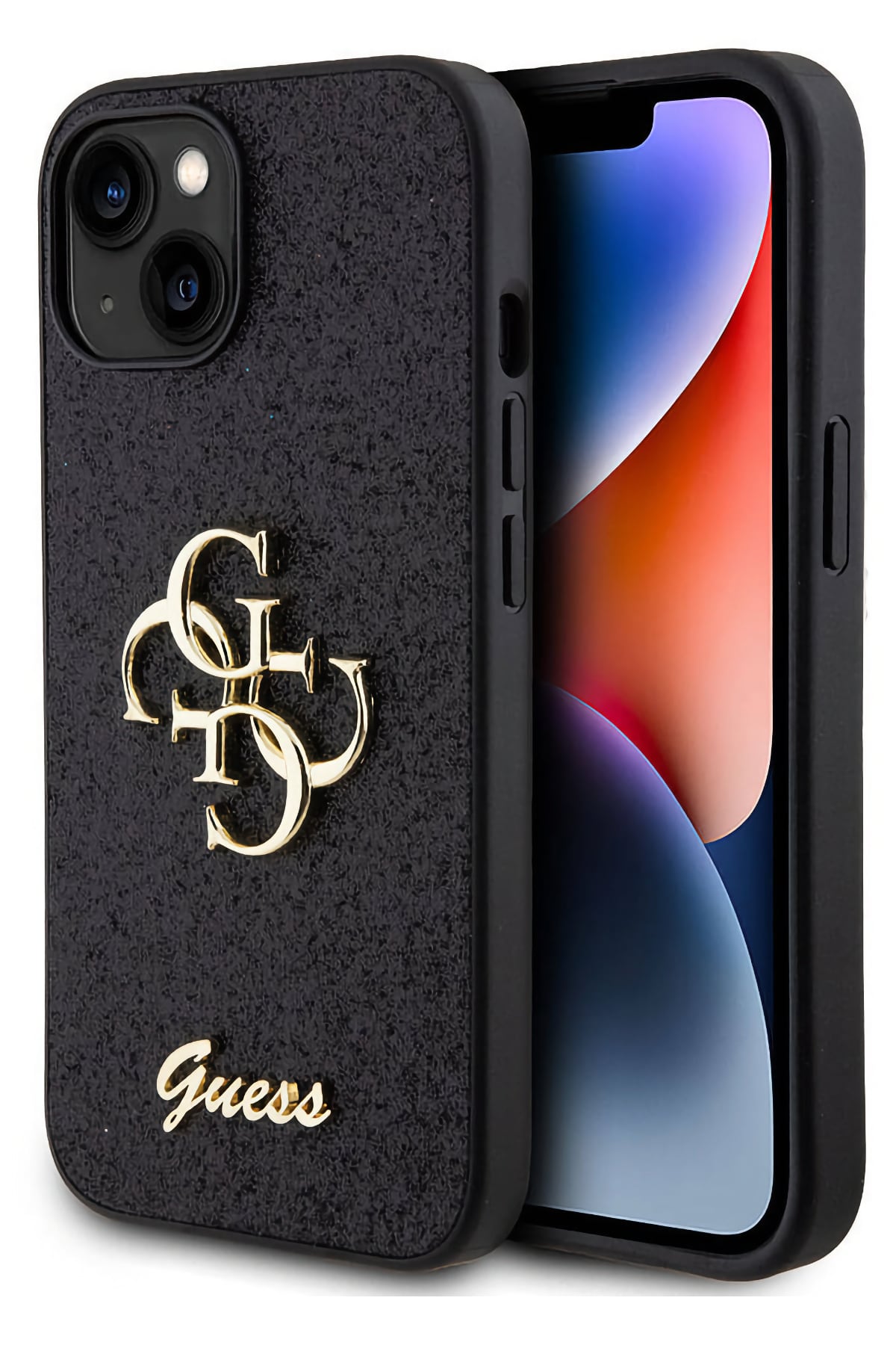 Guess iPhone 15 Plus Uyumlu Glitter 4G Logolu Kılıf Siyah  Guess