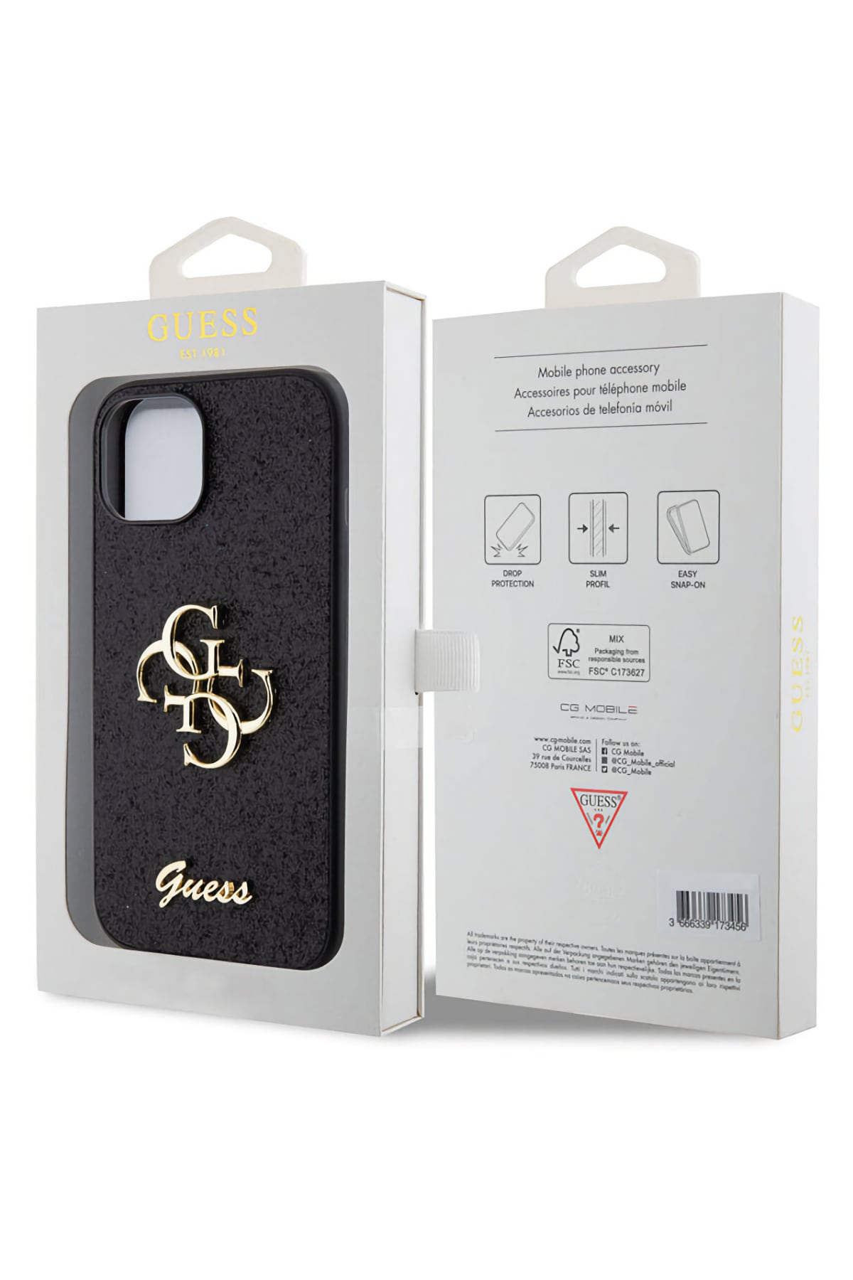 Guess iPhone 15 Plus Uyumlu Glitter 4G Logolu Kılıf Siyah  Guess