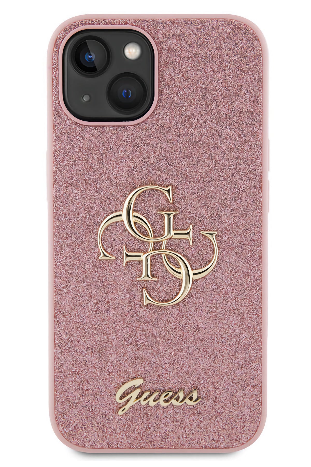 Guess iPhone 15 Plus Uyumlu Glitter 4G Logolu Kılıf Pembe  Guess