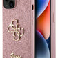 Guess iPhone 15 Plus Uyumlu Glitter 4G Logolu Kılıf Pembe  Guess