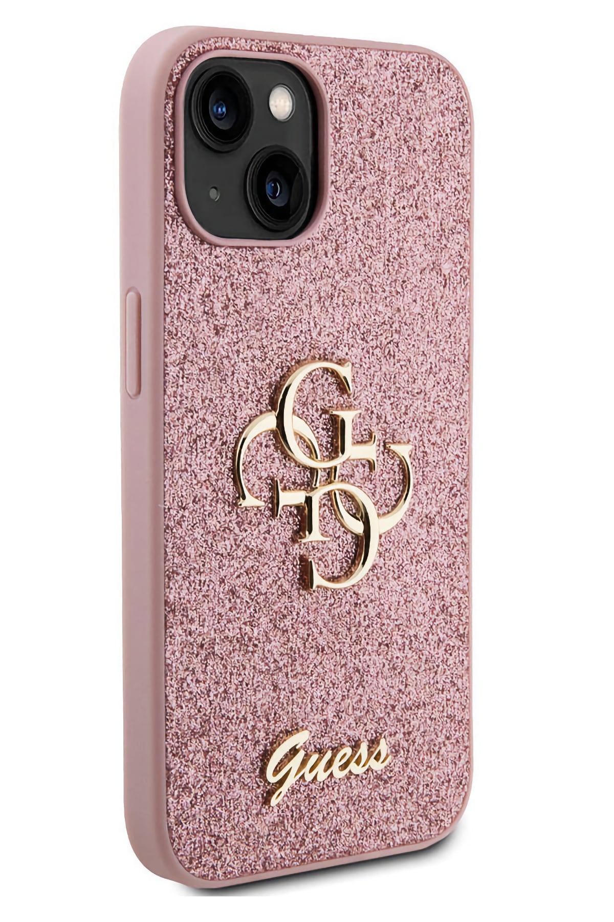 Guess iPhone 15 Plus Uyumlu Glitter 4G Logolu Kılıf Pembe  Guess