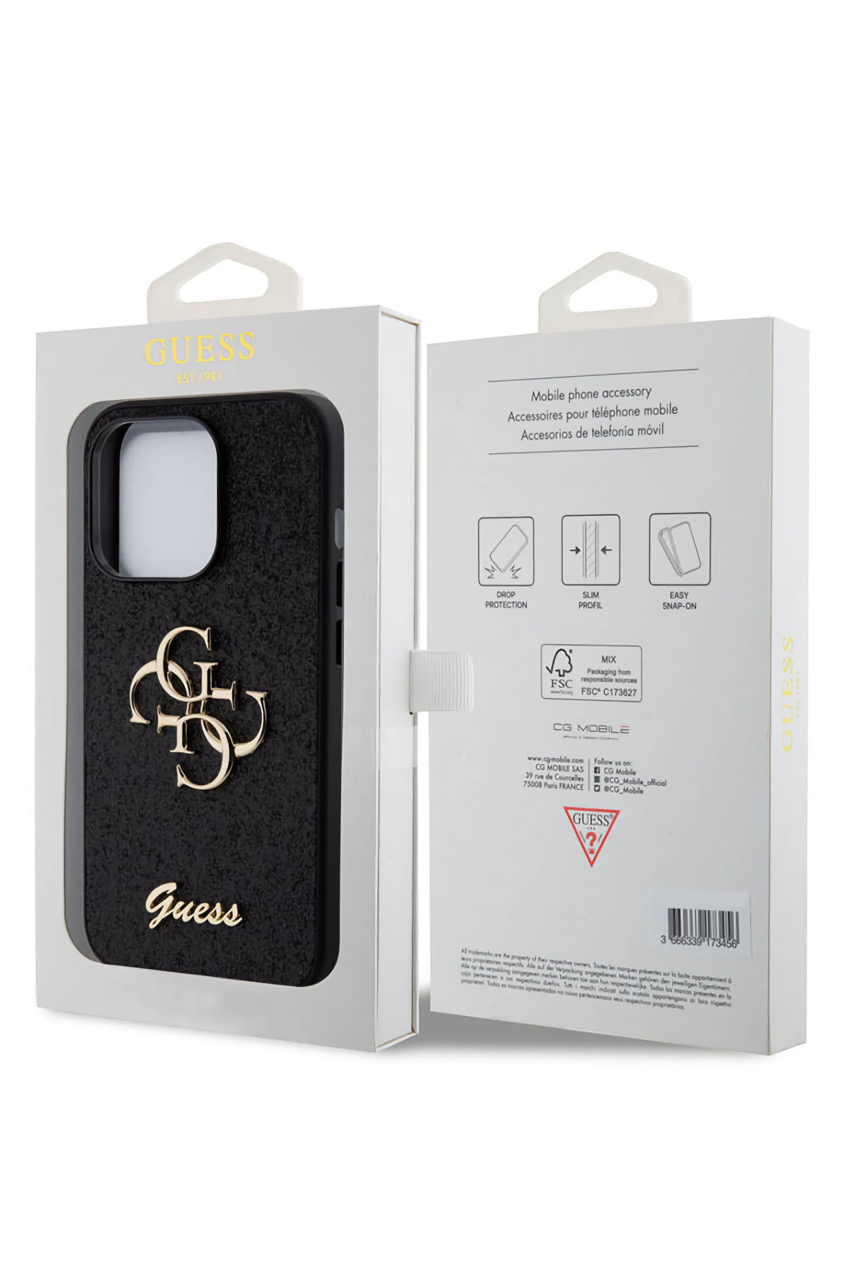 Guess iPhone 15 Pro Max Uyumlu Glitter 4G Logolu Kılıf Siyah  Guess