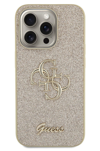 Guess iPhone 15 Pro Max Uyumlu Glitter 4G Logolu Kılıf Gold  Guess