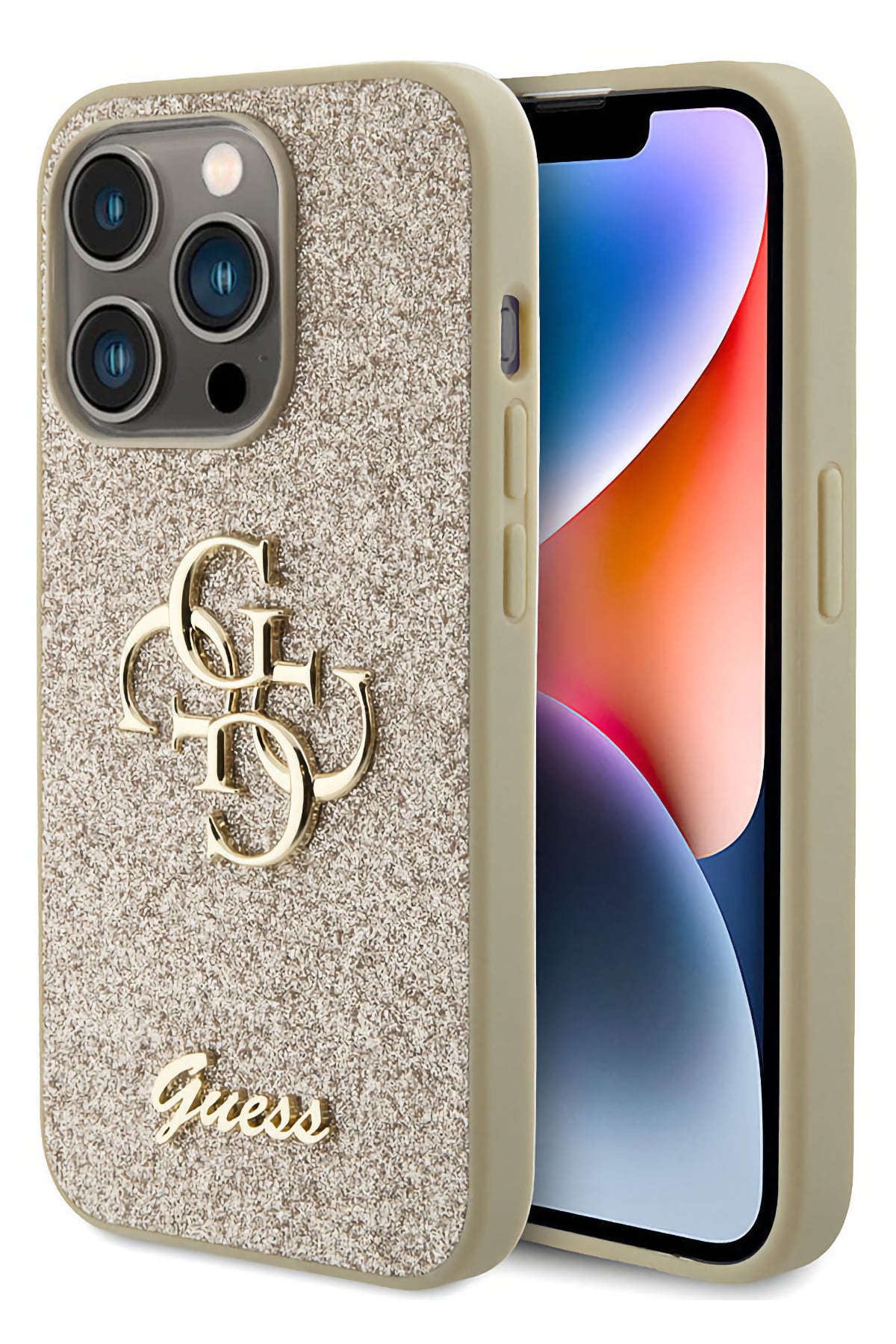 Guess iPhone 15 Pro Max Uyumlu Glitter 4G Logolu Kılıf Gold  Guess