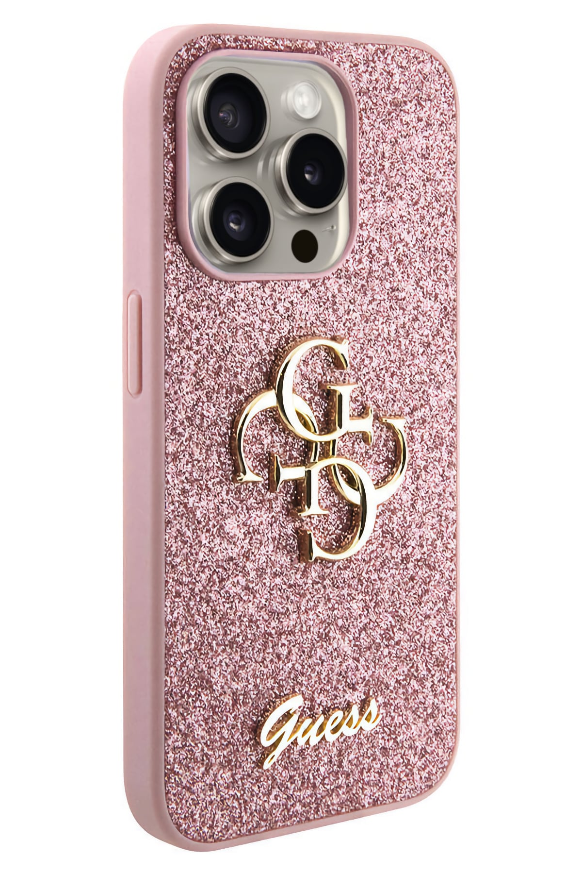 Guess iPhone 15 Pro Max Uyumlu Glitter 4G Logolu Kılıf Pembe  Guess