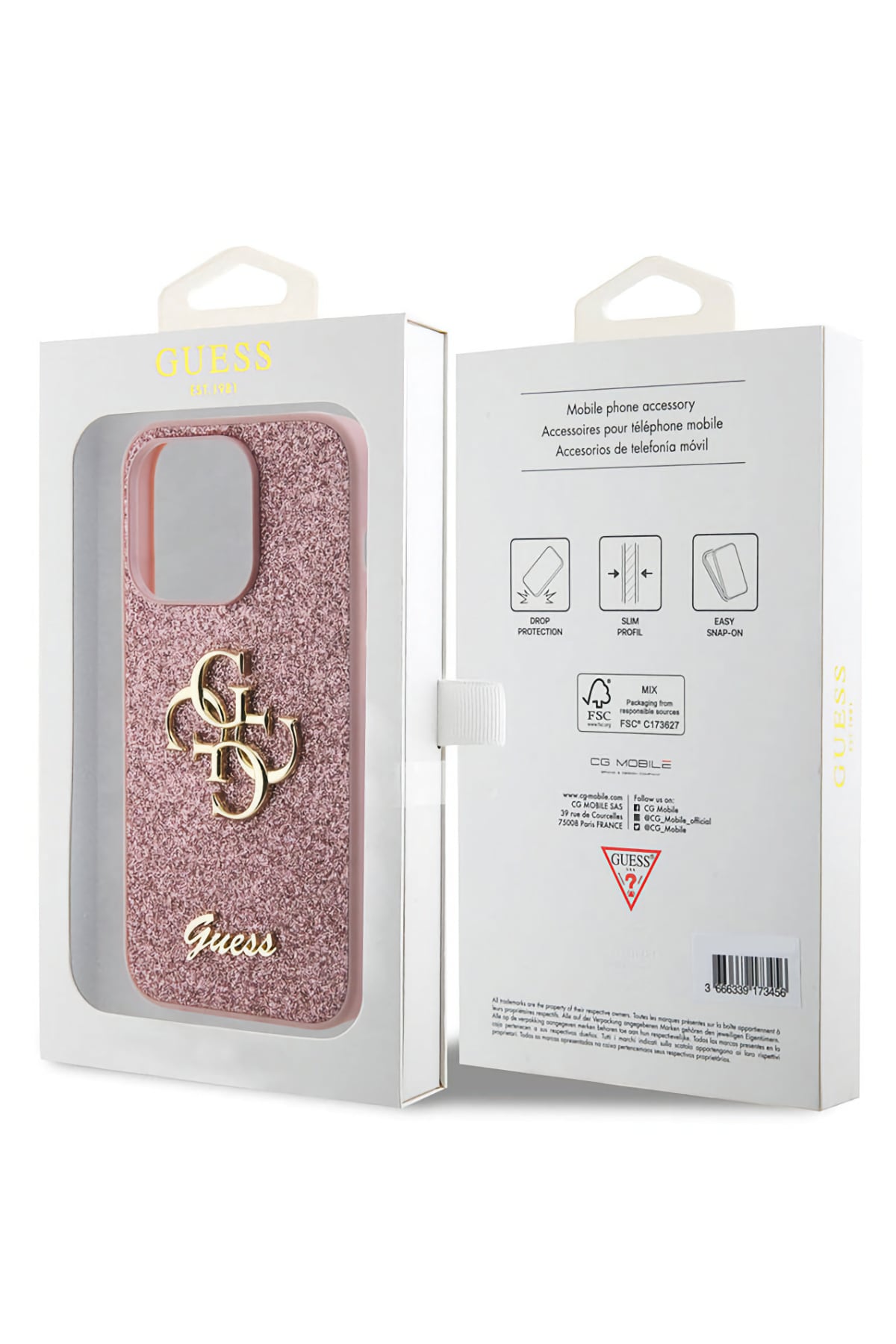 Guess iPhone 15 Pro Max Uyumlu Glitter 4G Logolu Kılıf Pembe  Guess