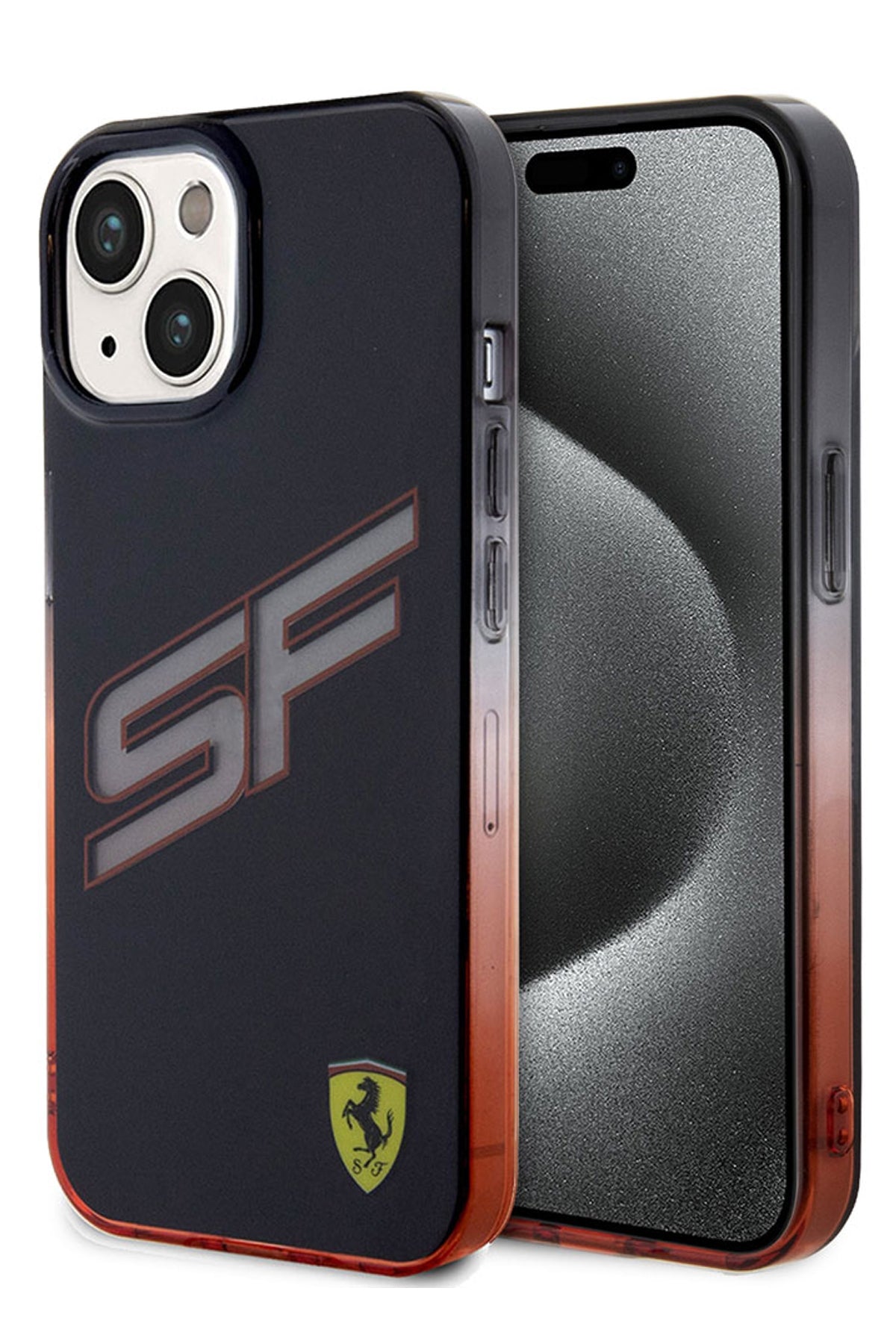 Ferrari iPhone 15 Uyumlu Gradient SF Silikon Kılıf Siyah  Ferrari