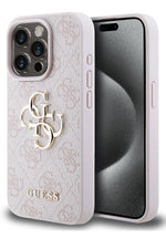 Guess iPhone 14 Pro Uyumlu 4G Logolu Deri Kılıf Pembe  Guess