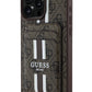 Guess Classic 4G Desenli iPhone 16 Pro Magsafe Uyumlu Kredi Kartlıklı Kılıf Kahverengi Guess