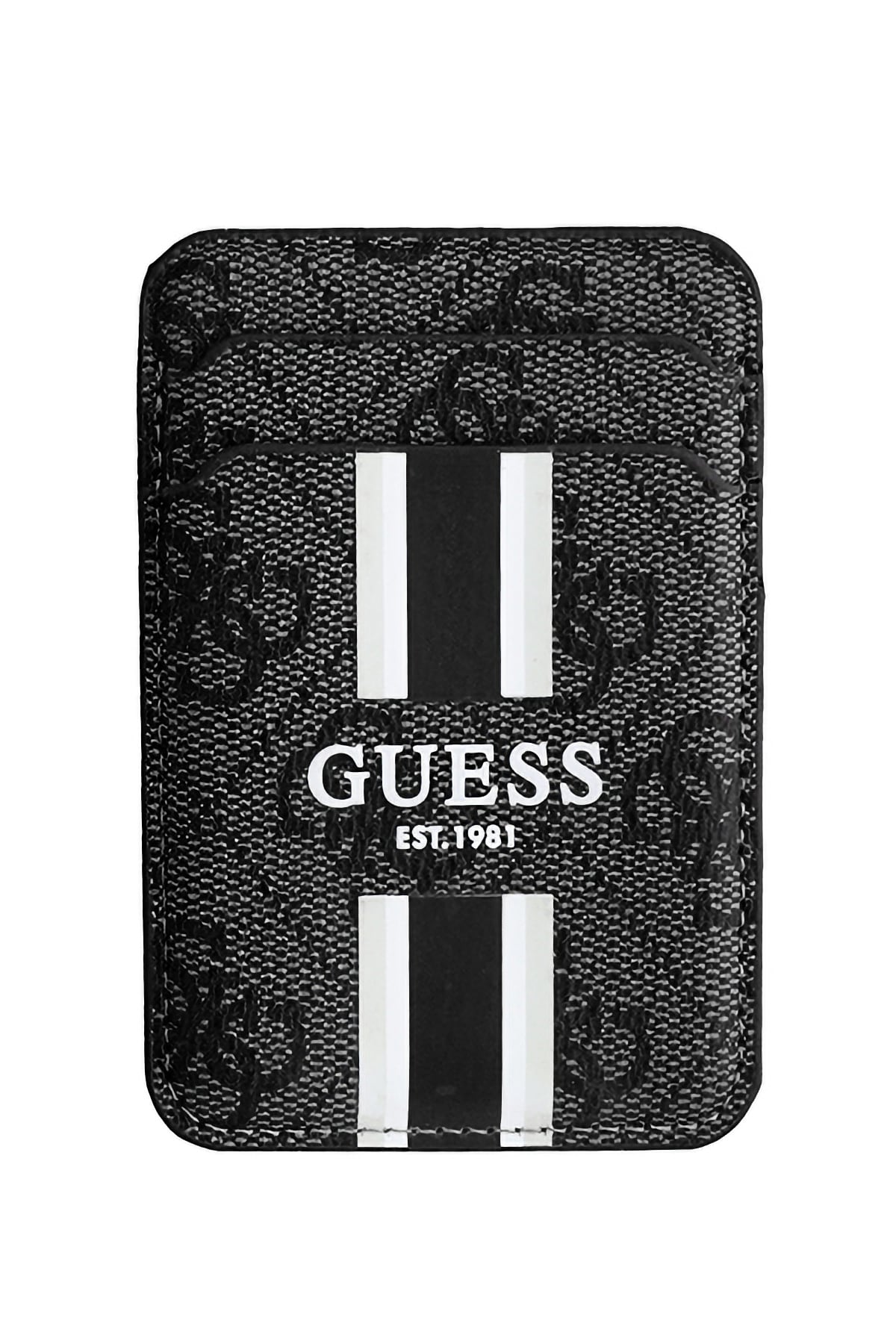 Guess Classic 4G Desenli iPhone 16 Pro Magsafe Uyumlu Kredi Kartlıklı Kılıf Siyah Guess