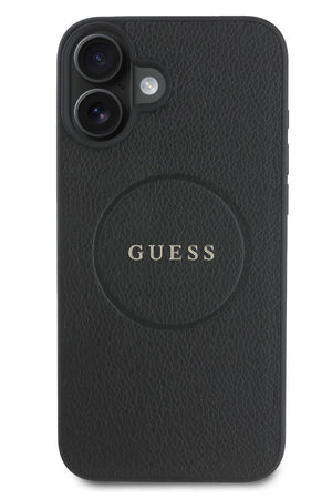 Guess Grained Yazı Logolu iPhone 16 Magsafe Uyumlu Kılıf Siyah  Guess