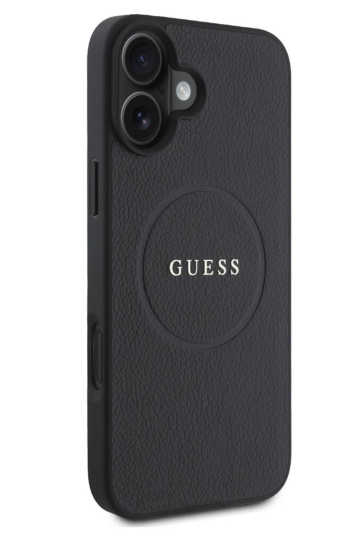 Guess Grained Yazı Logolu iPhone 16 Magsafe Uyumlu Kılıf Siyah  Guess