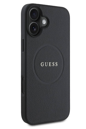 Guess Grained Yazı Logolu iPhone 16 Magsafe Uyumlu Kılıf Siyah  Guess