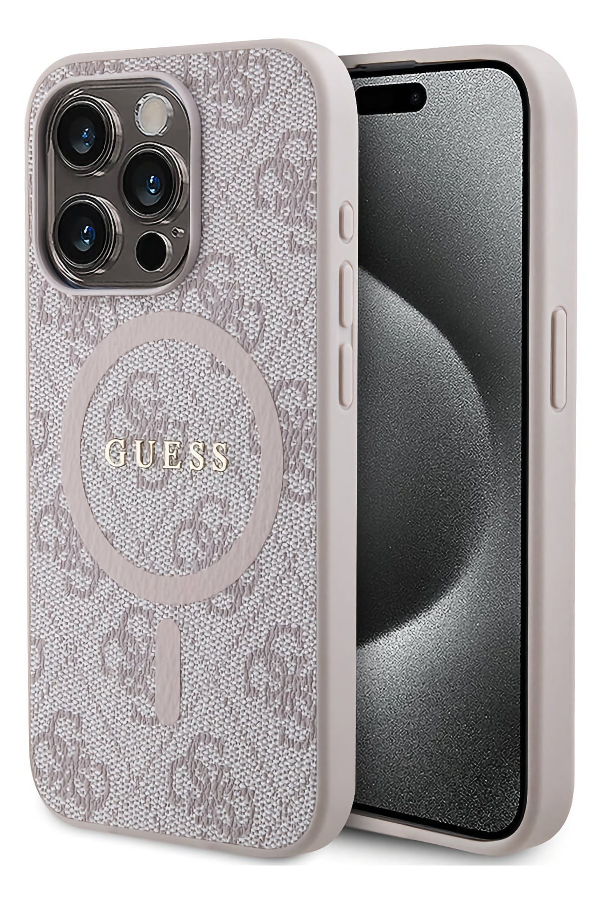 Guess iPhone 14 Pro Magsafe Uyumlu 4G Desenli Kılıf Pembe  Guess