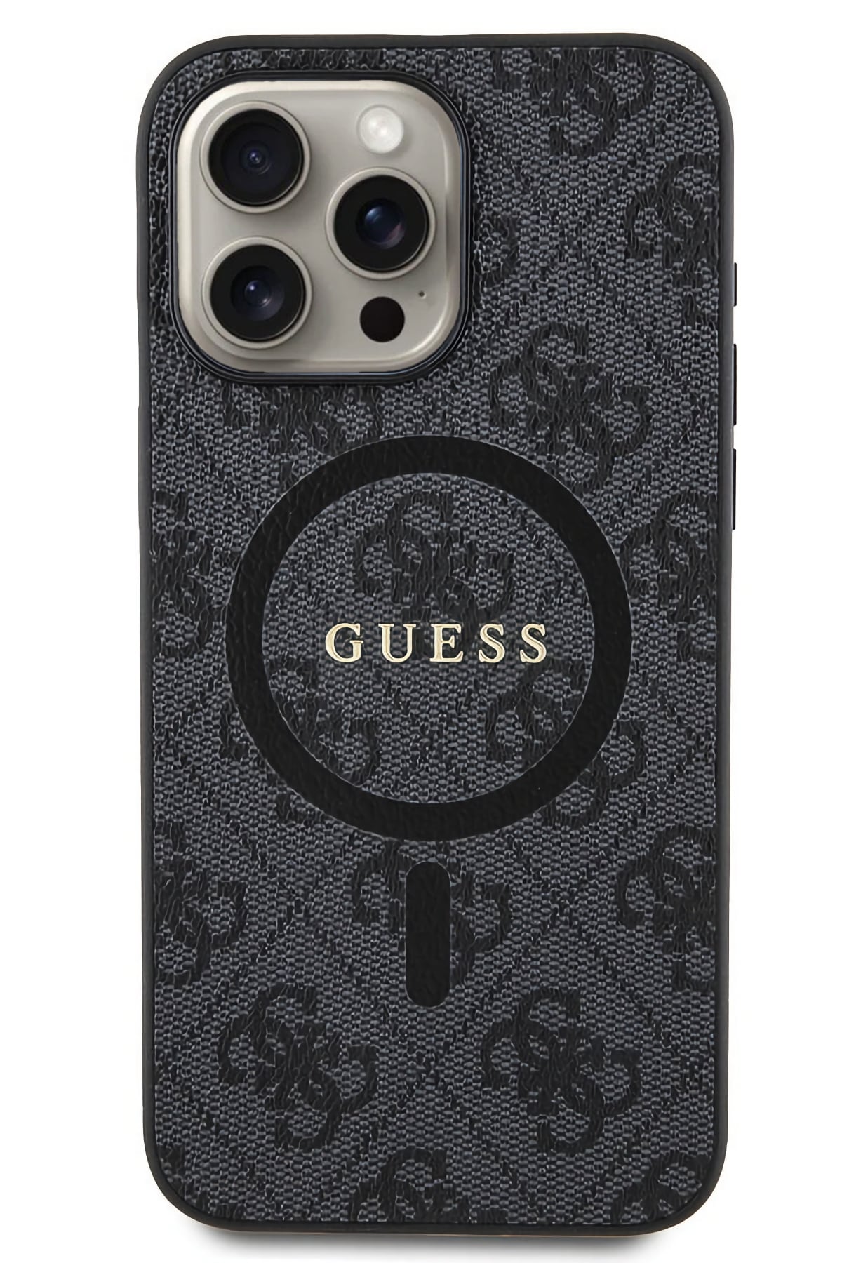 Guess iPhone 15 Pro Magsafe Uyumlu 4G Desenli Kılıf Siyah  Guess