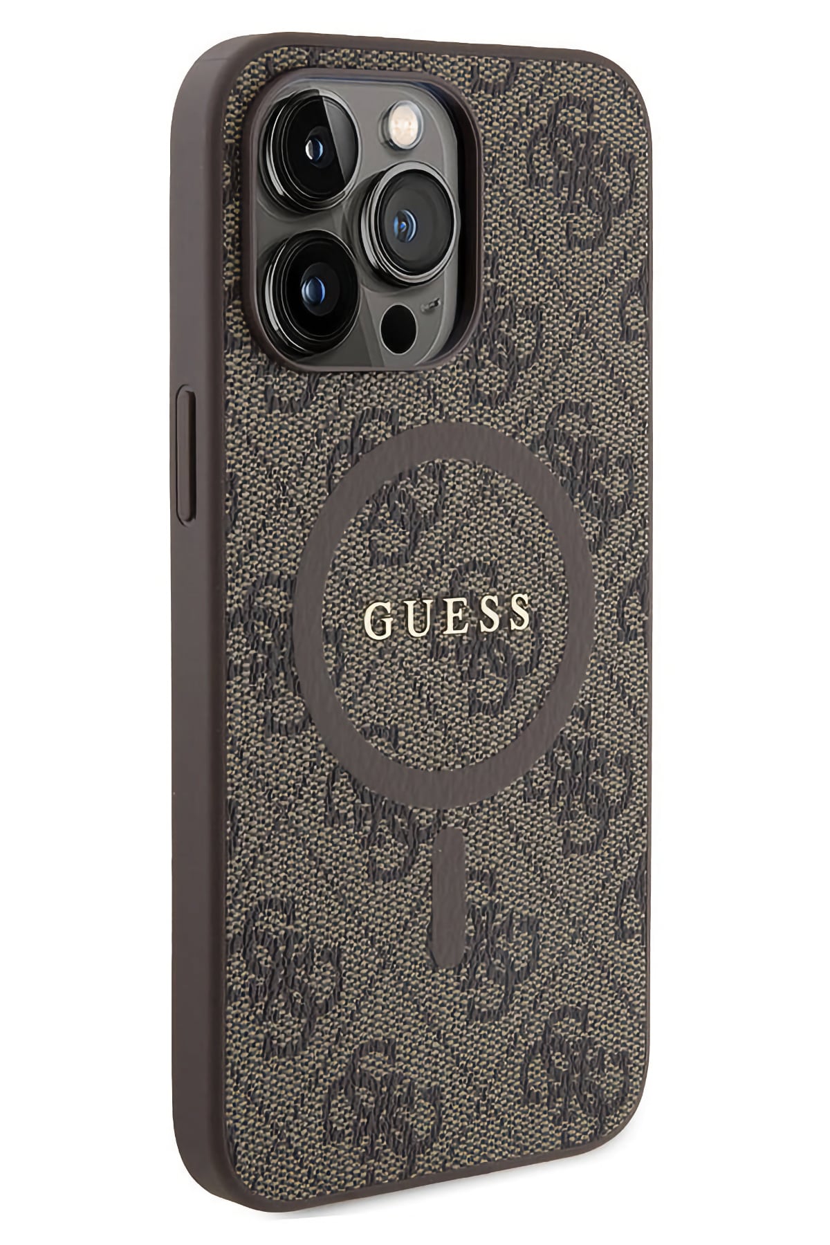 Guess iPhone 15 Pro Magsafe Uyumlu 4G Desenli Kılıf Kahverengi  Guess