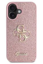 Guess iPhone 16 Plus Uyumlu Glitter 4G Logolu Kılıf Pembe  Guess