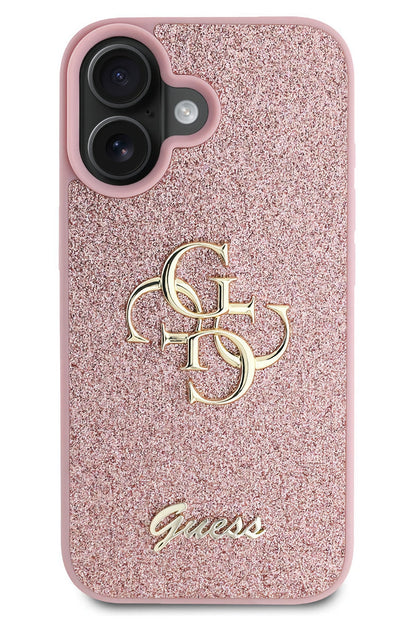 Guess iPhone 16 Plus Uyumlu Glitter 4G Logolu Kılıf Pembe  Guess