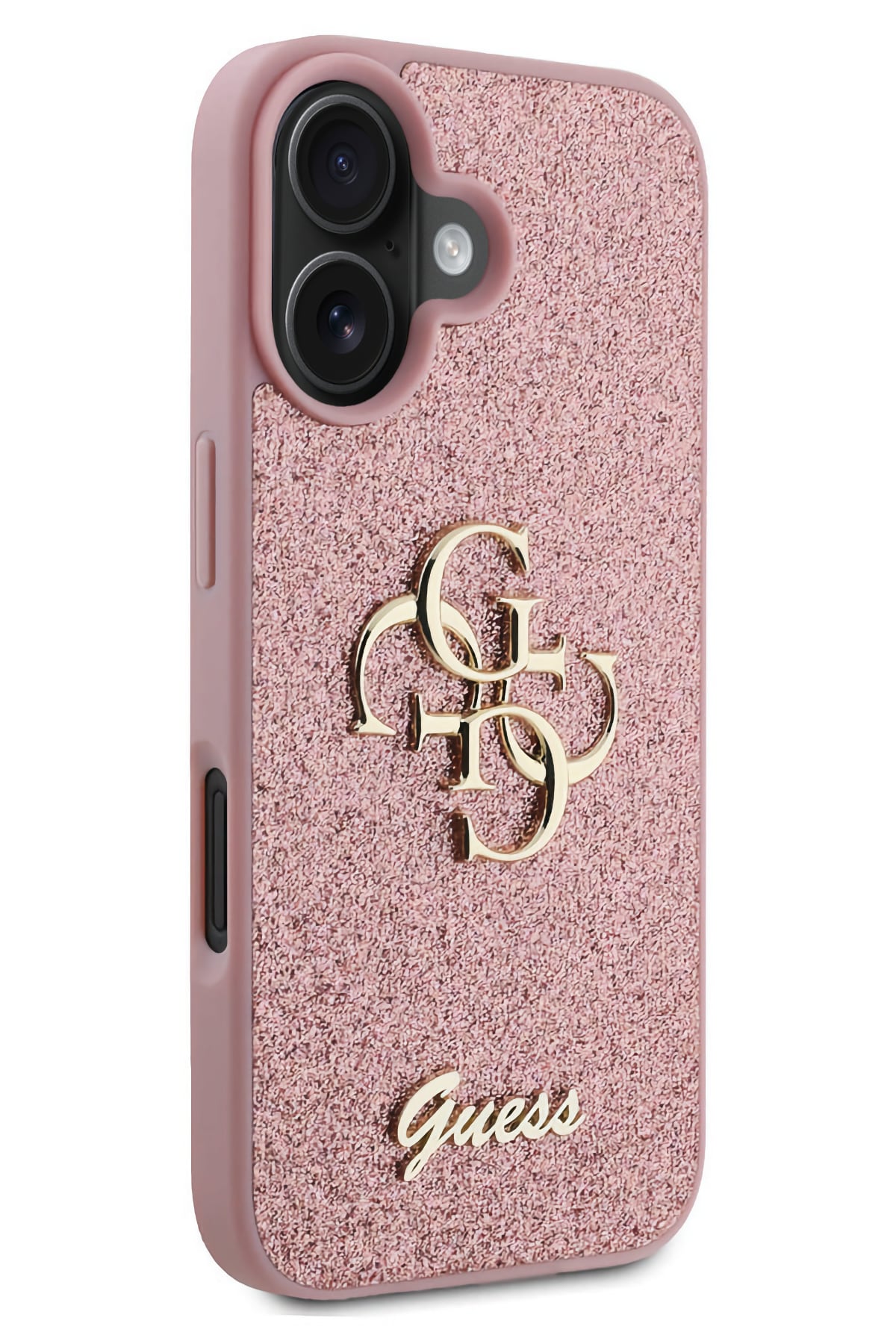 Guess iPhone 16 Plus Uyumlu Glitter 4G Logolu Kılıf Pembe  Guess