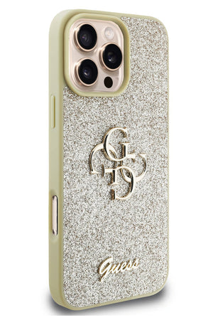 Guess iPhone 16 Pro Max Uyumlu Glitter 4G Logolu Kılıf Gold  Guess