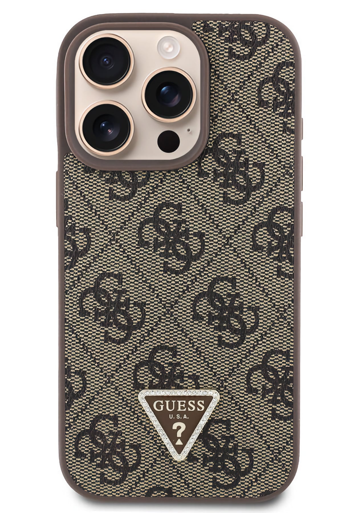 Guess iPhone 16 Pro Uyumlu 4G Desenli Strass Kılıf Kahverengi  Guess