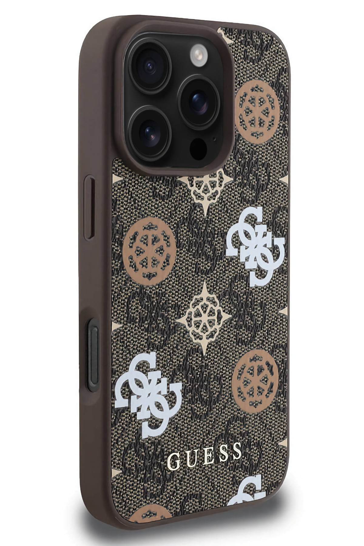 Guess Peony 4G Logolu iPhone 16 Pro Magsafe Uyumlu Kılıf Kahverengi  Guess