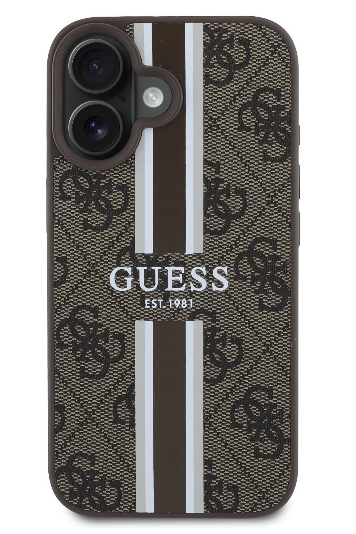 Guess Printed 4G Şerit Logolu iPhone 16 Magsafe Uyumlu Kılıf Kahverengi  Guess