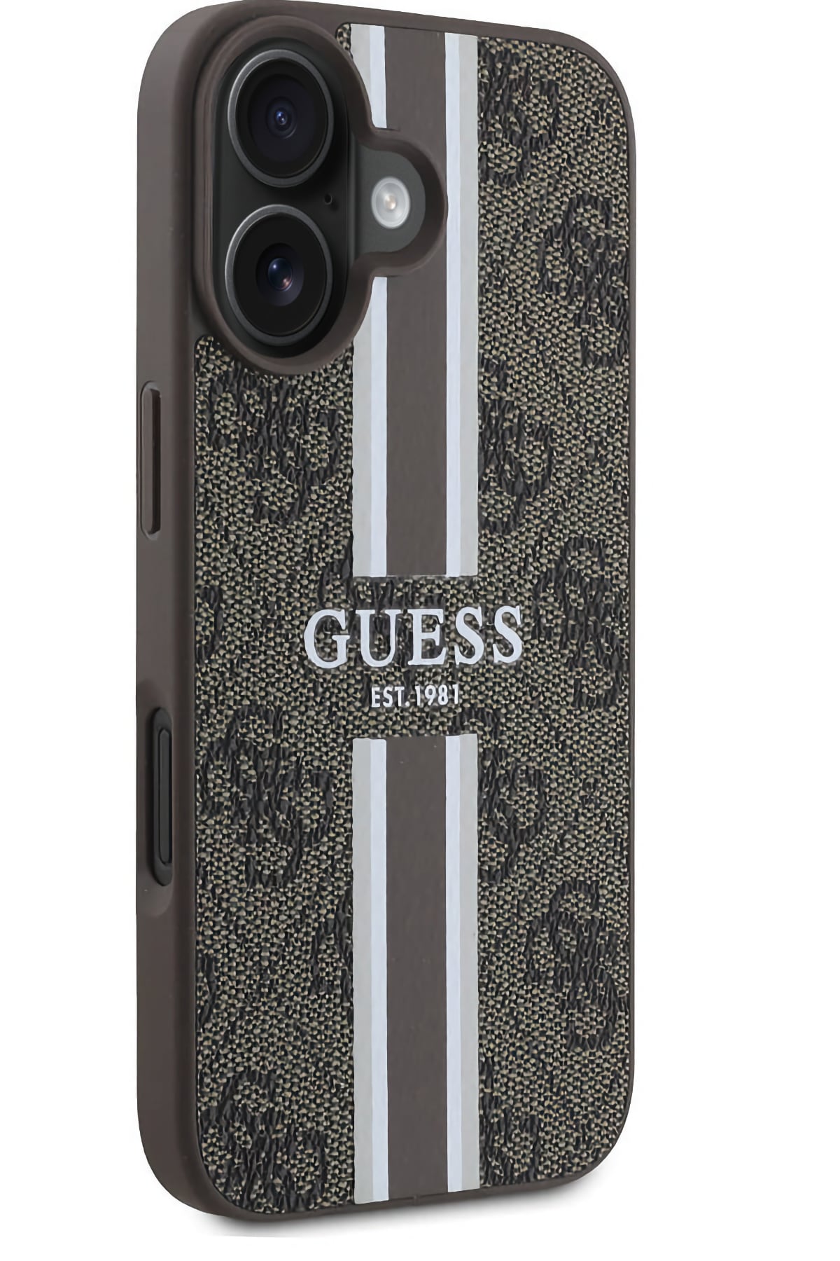 Guess Printed 4G Şerit Logolu iPhone 16 Magsafe Uyumlu Kılıf Kahverengi  Guess